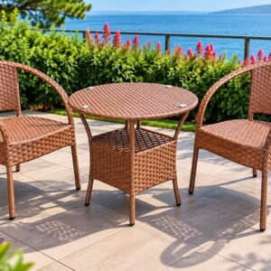 Outdoor Wicker Furniture — 2 Chairs and 1 Table Brown Set