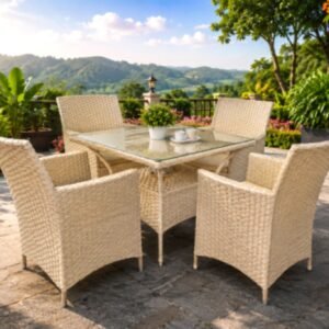 Outdoor Furniture — 4 Chairs and 1 Table Beige Dining Set