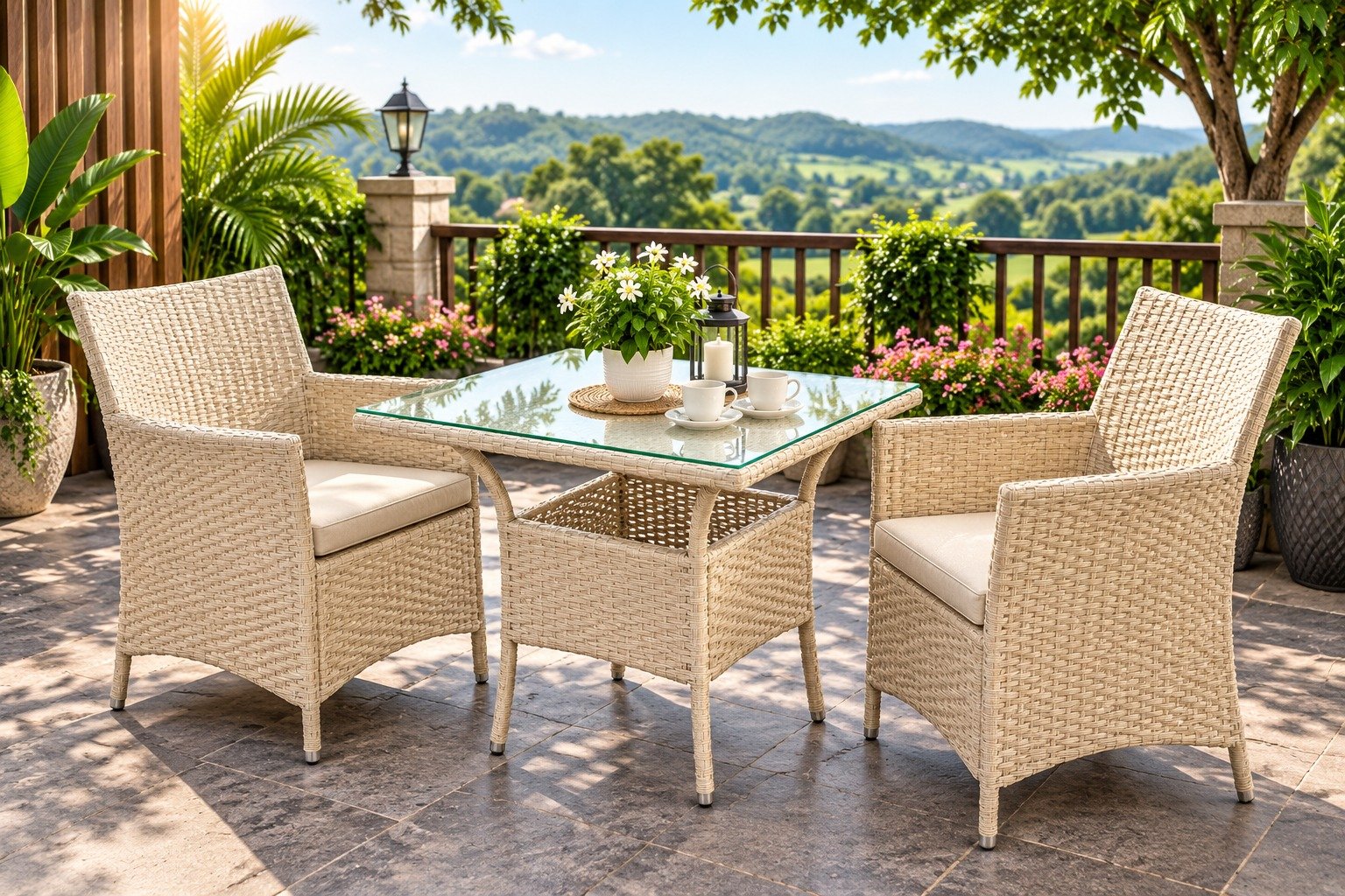 Outdoor Furniture — 2 Chairs and 1 Table Beige Dining Set