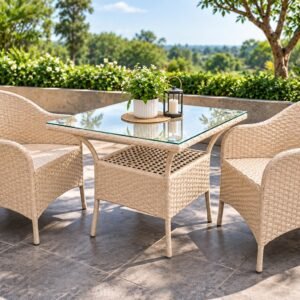 Outdoor Furniture — 2 Chairs and 1 Table Beige Set