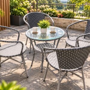 Korex 5 Piece Outdoor Grey Wicker Dining Set for Garden, Patio & Balcony