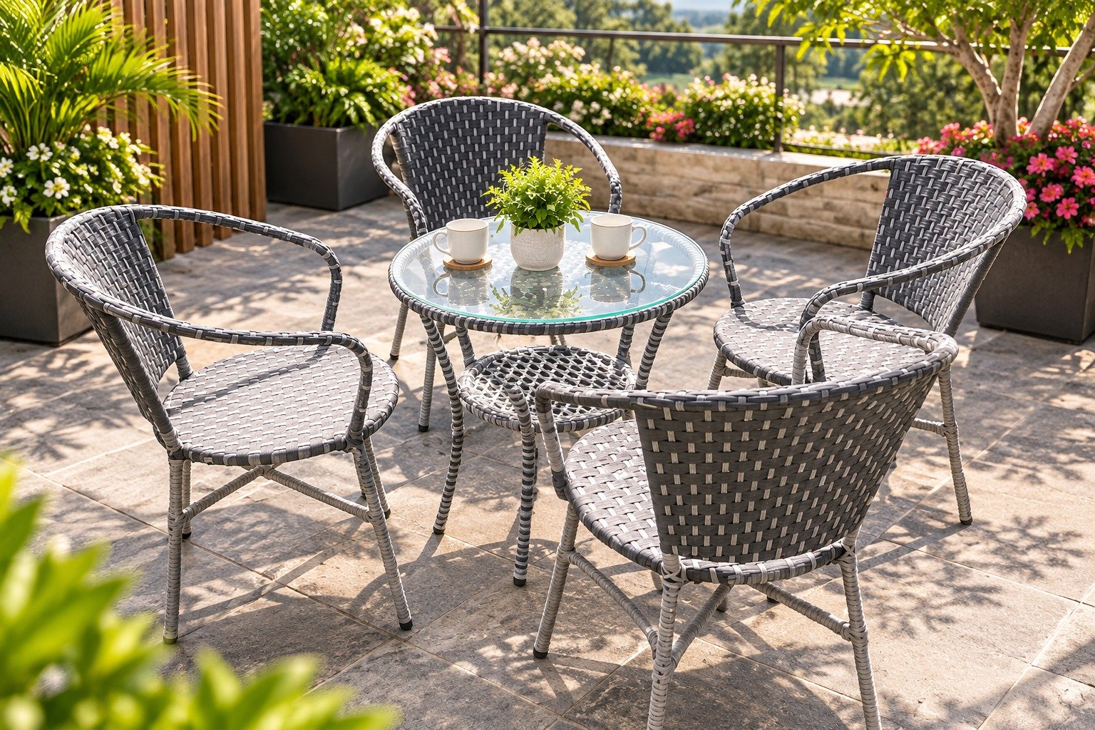 Korex 5 Piece Outdoor Grey Wicker Dining Set for Garden, Patio & Balcony