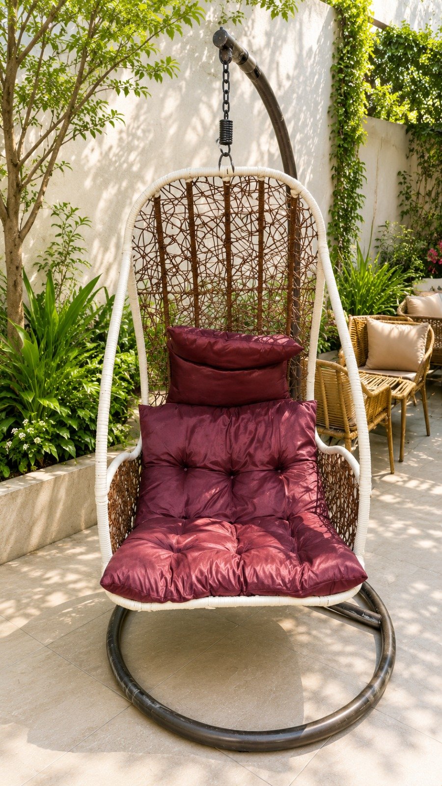 High Back Hanging Swing Chair with Stand - Outdoor Jhula for Garden & Terrace